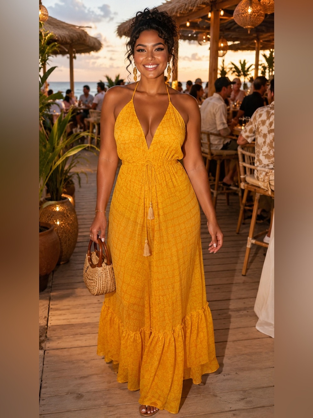 NWOT Golden Marigold Silk Blend Halter Maxi Dress